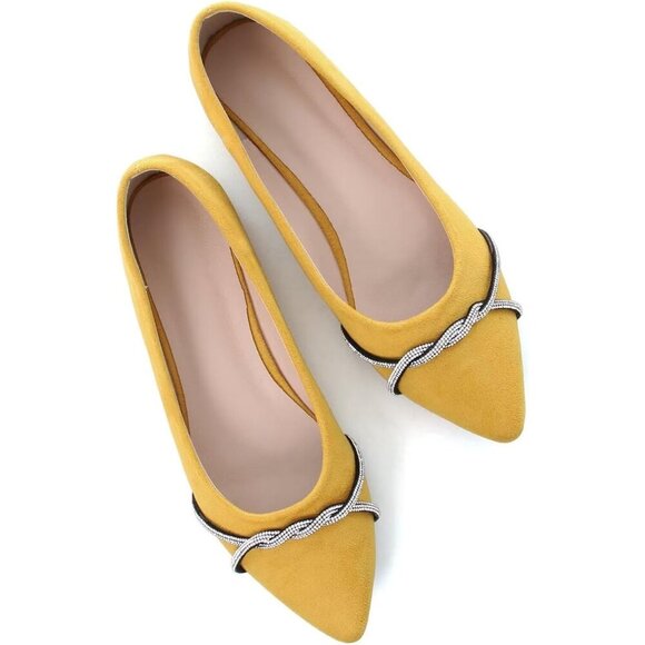 Shoes - Women's Yellow Casual Flats Fashion Chain Pointed Toe Ballet Flat Rhinestone